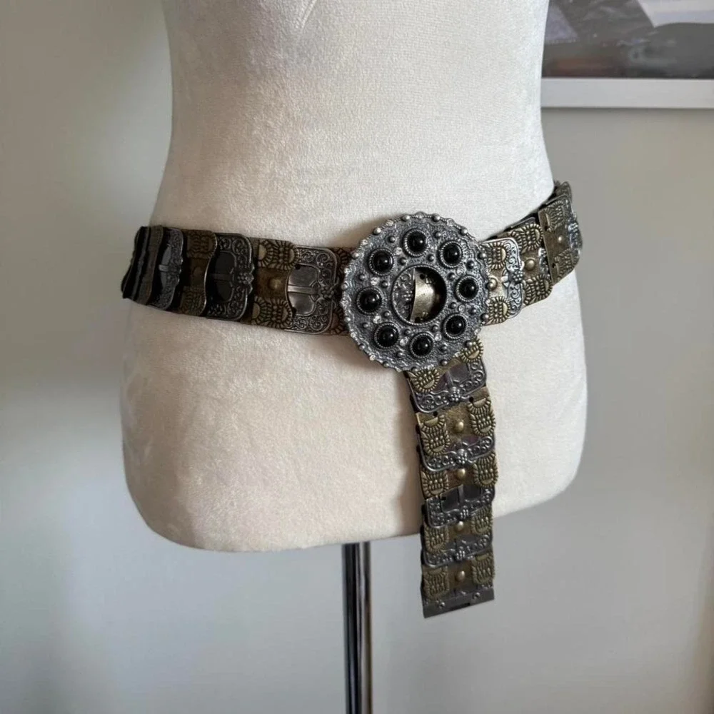 Bronze and silver vintage ornate belt with metal buckle Super unique - Picture 2 of 4